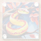 Kobra mit lebendiger rot-gelber Waage in Baumkrone Glasuntersetzer (Rückseite)