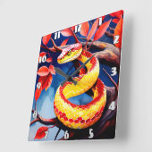 Kobra mit lebendiger rot-gelber Waage in Baumkrone Quadratische Wanduhr (Winkel)