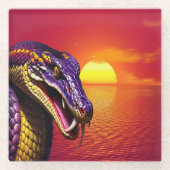 Kobraschlange mit lebhaften lila- und gelben Waage Glasuntersetzer (Vorderseite)