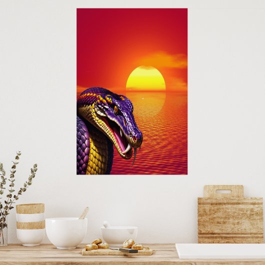 Kobraschlange mit lebhaften lila- und gelben Waage Poster (Küche)