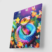 Kobraschlange mit leuchtend türkisfarbenem Rosa un Quadratische Wanduhr (Winkel)