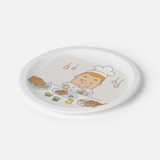 Koch am Arbeitsplatz Pappteller (Schrägansicht)