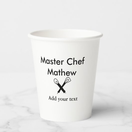 Koch-Bäckerei-Meister Koch hinzufügen Textname Cut Pappbecher (Vorderseite)