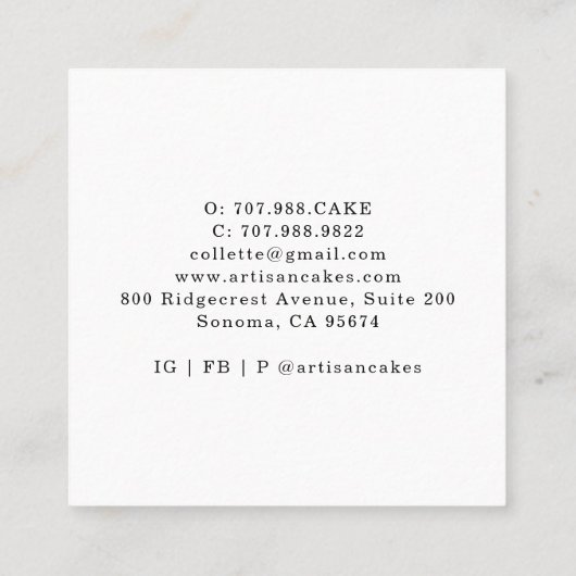 Koch Baker Konditorei Wasserfarben Backwerkzeuge U Quadratische Visitenkarte (Rückseite)