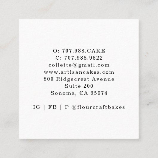 Koch Baker Konditorei Wasserfarben Backwerkzeuge U Quadratische Visitenkarte (Rückseite)