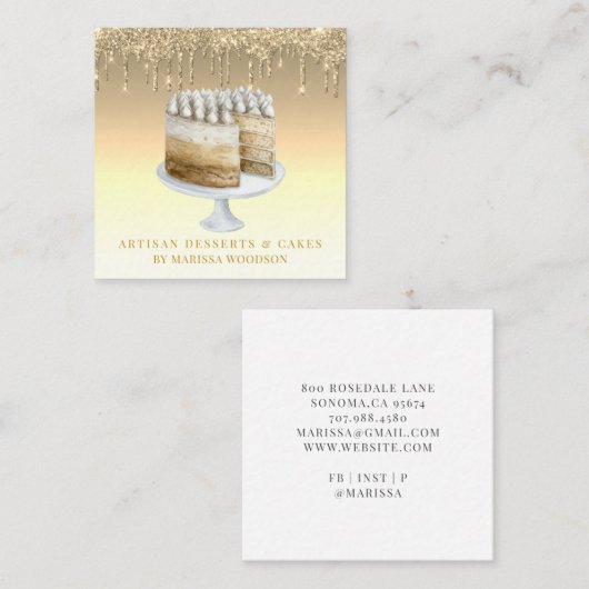 Koch Baker Platinum Gold Glitzer Tropfen Quadratische Visitenkarte (Vorne/Hinten)