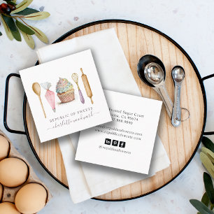 Koch Baker's Utensils Cupcake Bäckerei Konditorei Quadratische Visitenkarte