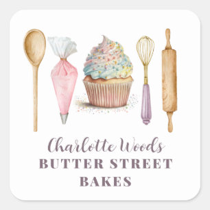 Koch Baker's Utensils Cupcake Bäckerei Konditorei Quadratischer Aufkleber