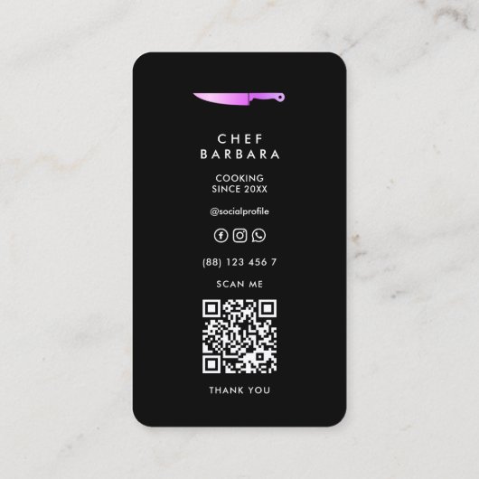 Koch Black Lila Knife Caterer Moderne Visitenkarte (Rückseite)