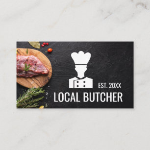 Koch-Buttons Steak on Wood Business Card Visitenkarte