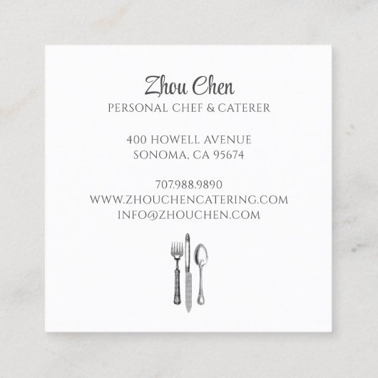 Koch Caterer Business Card Quadratische Visitenkarte (Rückseite)
