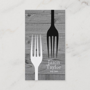 Koch Catering Restaurant Food Fork Logo Grau Wood Visitenkarte