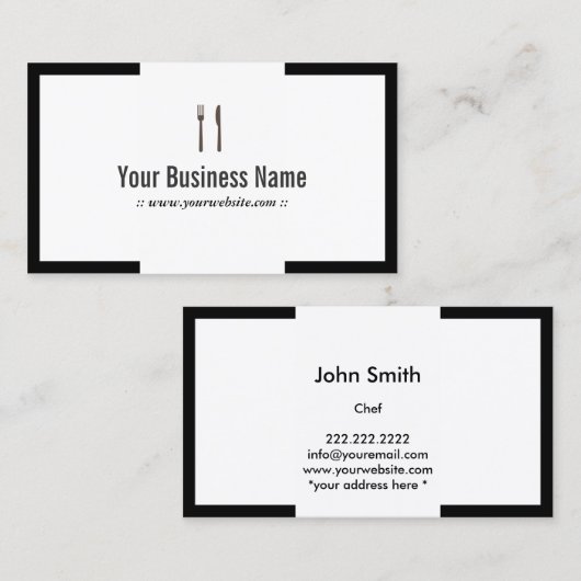 Koch Catering Restaurant Moderne Grenze Visitenkarte (Vorne/Hinten)