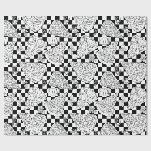Koch Checkerboard Schwarz-weiß Pizza Muster Geschenkpapier (Flach)