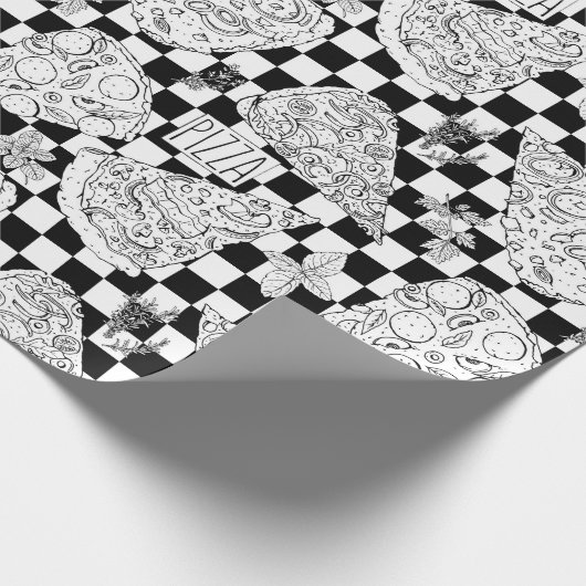Koch Checkerboard Schwarz-weiß Pizza Muster Geschenkpapier (Ecke)