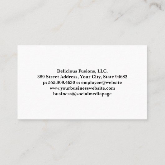 Koch, die Lebensmittel in der Küche zubereiten Visitenkarte (Rückseite)