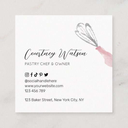Koch für Bäckereien Logo Pink Aquarell Catering Quadratische Visitenkarte (Rückseite)