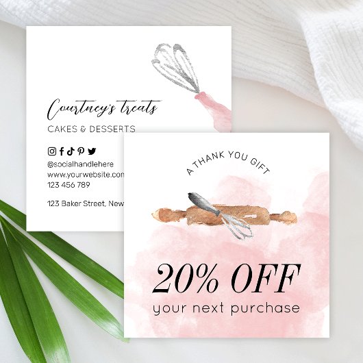 Koch für Bäckereien Logo Pink Aquarell Catering Rabattkarte