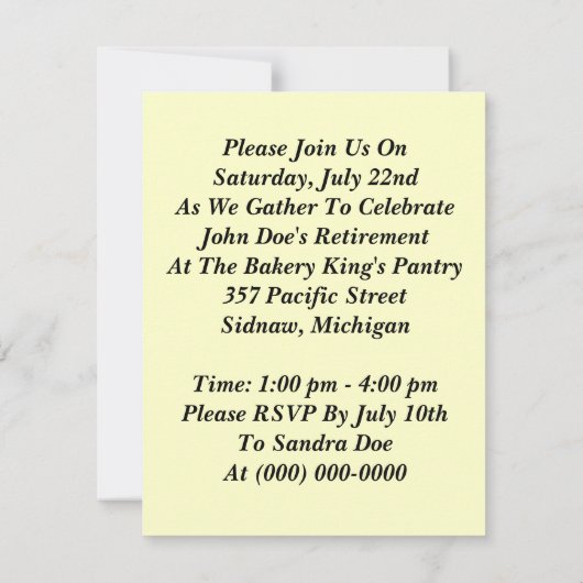 Koch für Ruhestandsbäckerei Koch Party Einladungen (Rückseite)