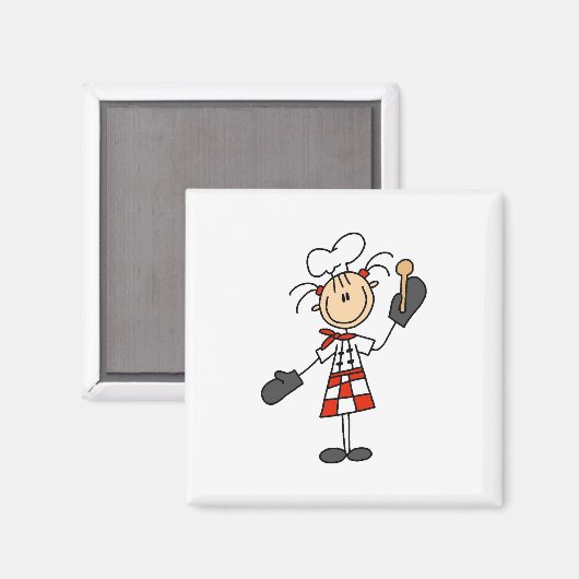 Koch Girl mit Holzlöffelmagneten Magnet (Vorderseite/Rückseite)