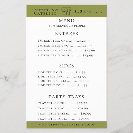 Koch Hat Catering Menu Flyer (Vorne)