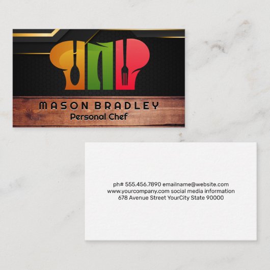Koch-Hat-Restaurant-Logo | Holz Visitenkarte (Vorne/Hinten)