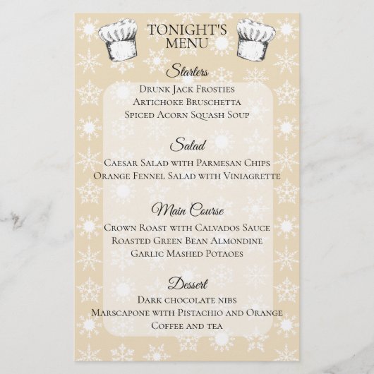 Koch hat Schneeflocken Weihnachtsmenü Briefpapier (Vorderseite)