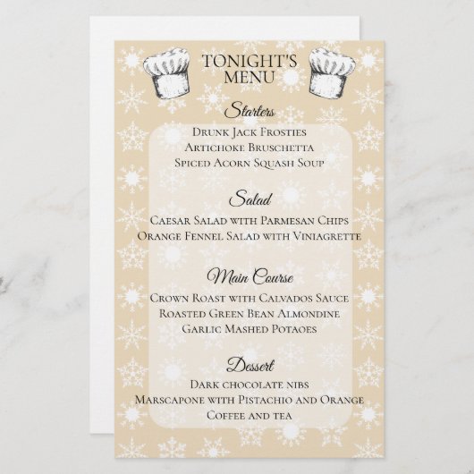 Koch hat Schneeflocken Weihnachtsmenü Briefpapier (Vorne/Hinten)