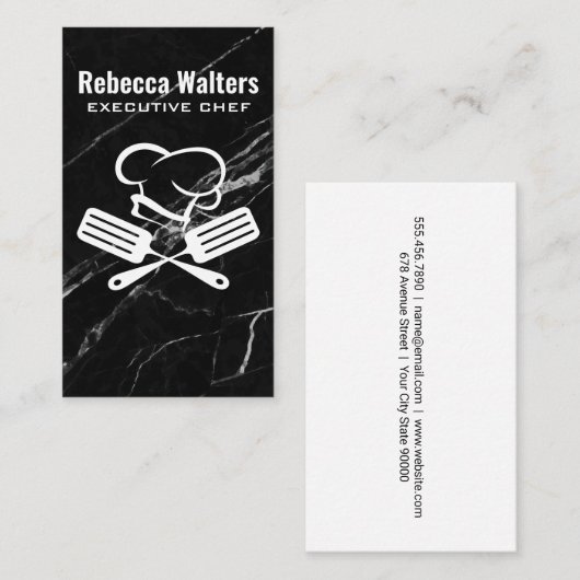 Koch Hat Spatulas | Schwarzer Marmor Visitenkarte (Vorne/Hinten)
