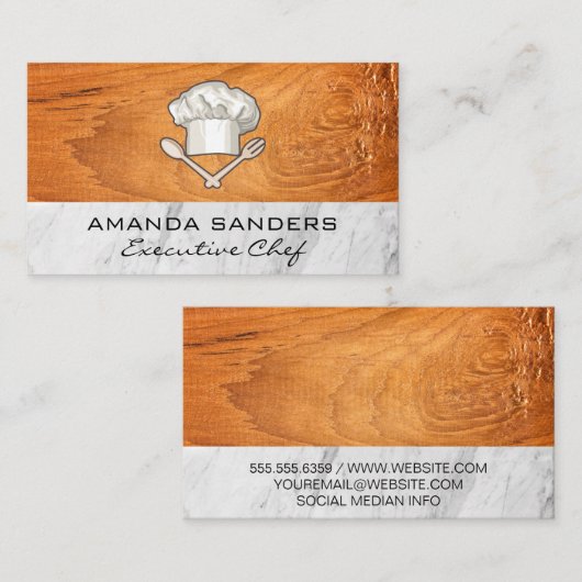 Koch Hat Spoon Fork | Holzmarmor Visitenkarte (Vorne/Hinten)