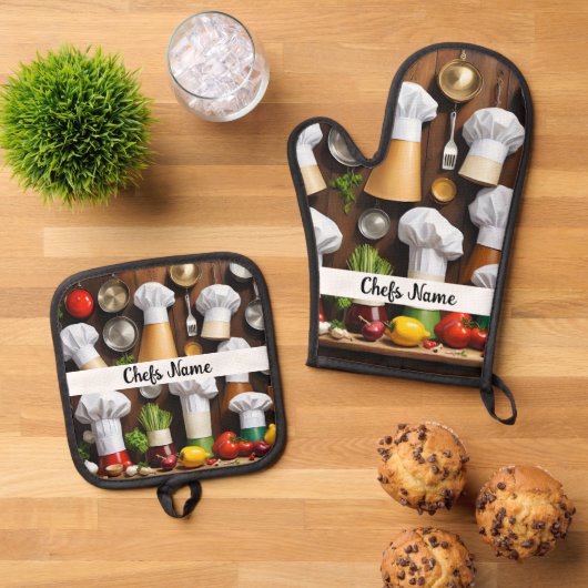 Koch Hats Personalisiert Ofenhandschuh & Topflappen-Set (Oben Unten)