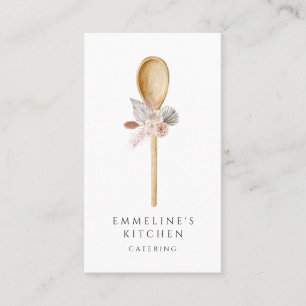 Koch Holzlöffel mit blumengeschmücktem Catering Visitenkarte