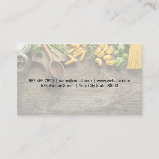 Koch-Hutlogo | Holztisch für Teigwaren Visitenkarte (Rückseite)