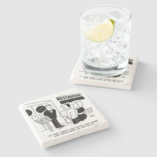 Koch im Restaurant nicht im Cartoon Steinuntersetzer (Seitenansicht)