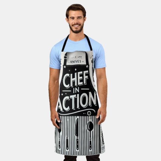 Koch in Aktion Schürze: Kühle Schwarz-Weiß-Küche Schürze (Getragen)