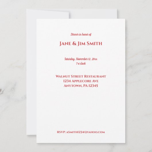 Koch Inspiriert förmliches Abendessen Einladung (Rückseite)