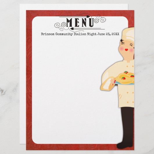 Koch Italienische Pasta Spaghetti Menü Letterhead (Vorne/Hinten)