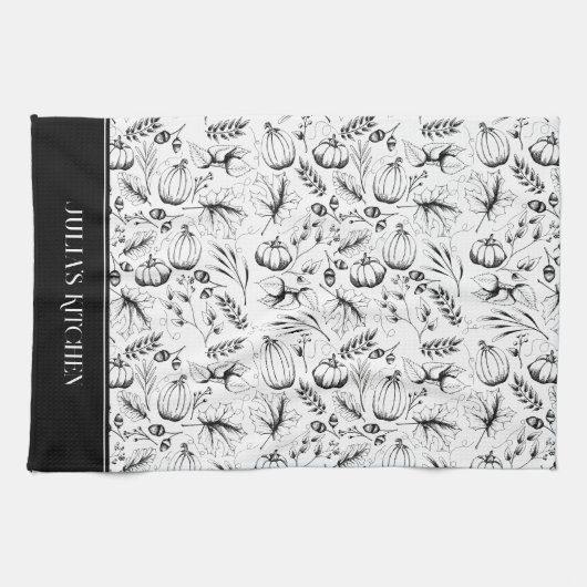 Koch Kitchen Black Modern Fall Illustration Geschirrtuch (Horizontal)