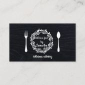 Koch Kitchen Catering Fork & Knife Wreath auf Holz Visitenkarte (Vorderseite)