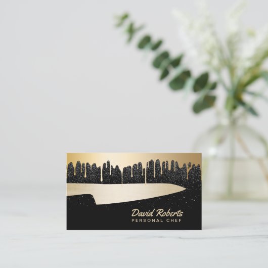 Koch Knife Catering Restaurant Modernes Black & Go Visitenkarte (Stehend Vorderseite)