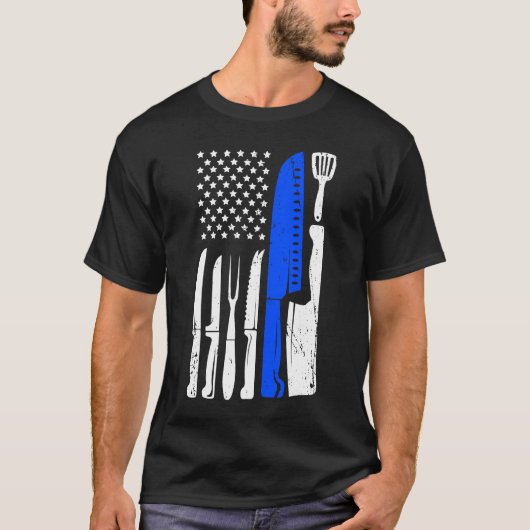 Koch Knife Flag USA Patriotische Kochflagge T-Shirt (Vorderseite)