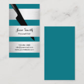 Koch Knife Moderne Silber & Aquamarine Streifen Ca Visitenkarte (Vorne/Hinten)
