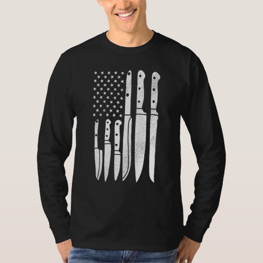 Koch Knives Cooking Utensil Cook Cooking US Flag J T-Shirt (Vorderseite)