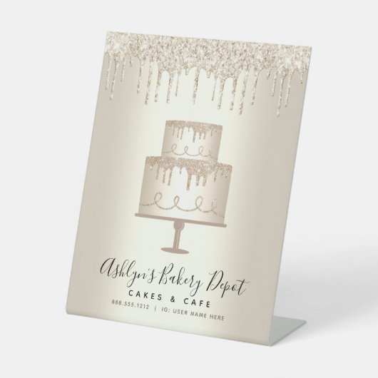 Koch Konditorei Kuchen Glitzer Tropfen Script Sockelschild (Vorderseite)