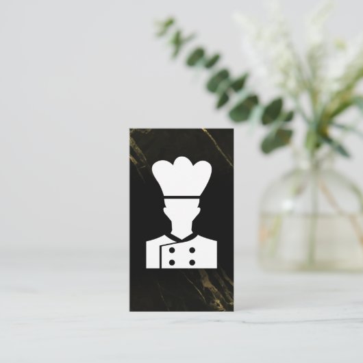 Koch-Logo | Schwarzer Marmor Visitenkarte (Stehend Vorderseite)