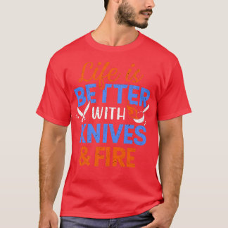 Koch Messer und Feuerküche Kochkunst Kulinarisches T-Shirt