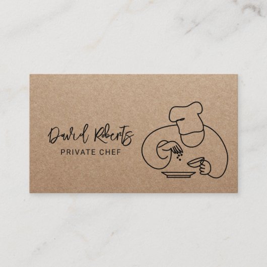 Koch Minimalistisch Line Art Rustikale Kraft Visitenkarte (Vorderseite)