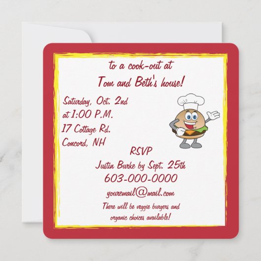 Koch mit Cheeseburger Einladung (Rückseite)