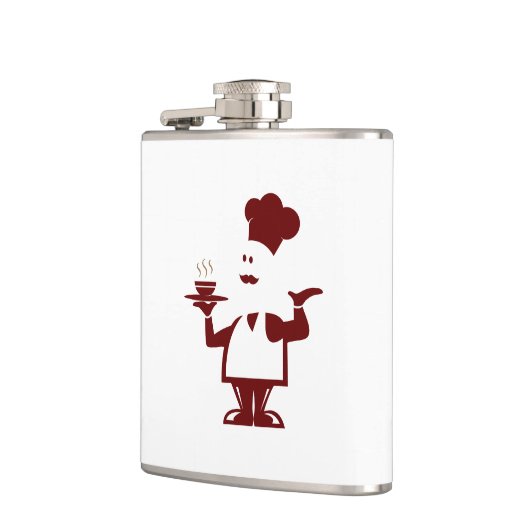 Koch mit einer Schüssel Suppe Flachmann (Links)