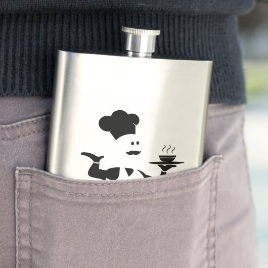 Koch mit einer Schüssel Suppe Flachmann (Beispiel)